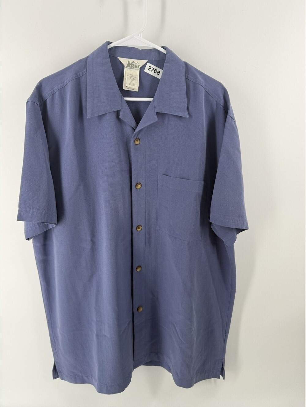 REI Shirt Mens L Blue Short Sleeve Button Up Outdoor Pocket